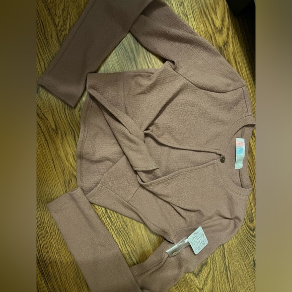 Free people beach long sleeve stretchy dusty nude open front crop top small new - Picture 4 of 7